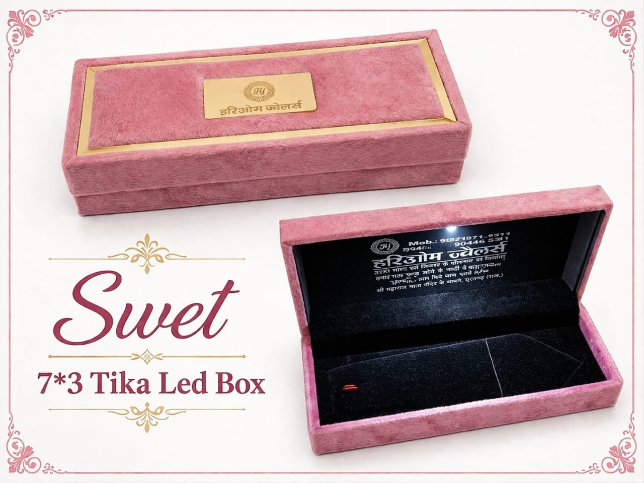 Sample Tika box with jeweller's shop name printed inside