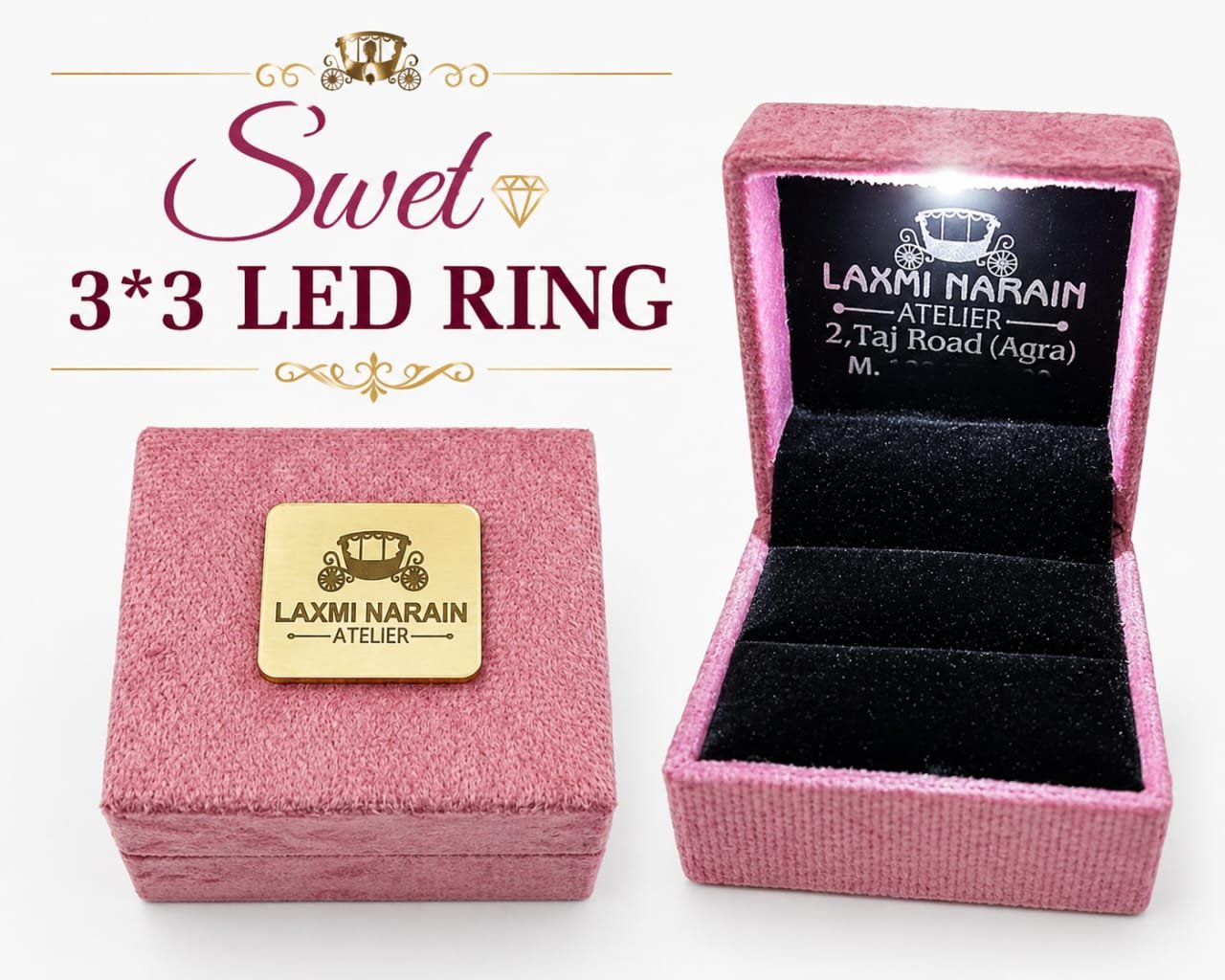 Sample ring box with jeweller's atelier name printed